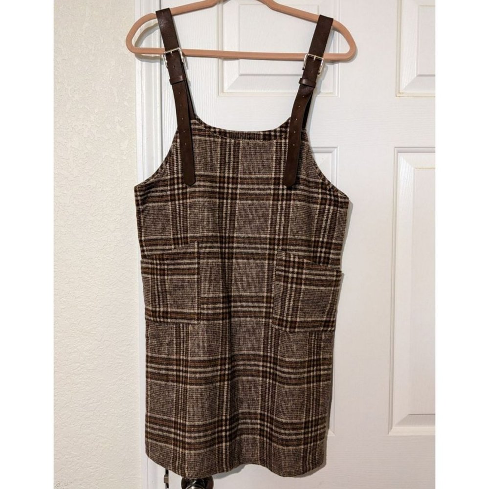 Tartan Plaid Buckle Detail Overall Dress